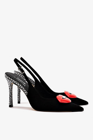 Larroudé x Libertine Lips Pump Hi In Black Suede and Crystals