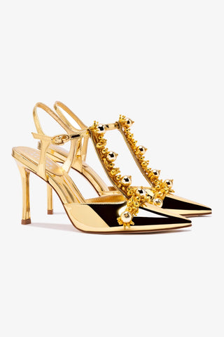 Larroudé x Libertine Pump In Gold Specchio and Golden Balls