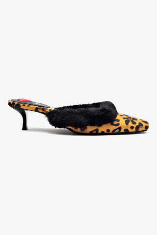 Amal Faux Fur Mule In Leopard Jacquard