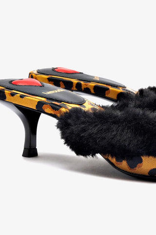 Amal Faux Fur Mule In Leopard Jacquard