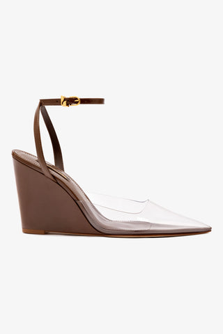 Kim Wedge Pump In Burnt Umber Leather and Vinyl