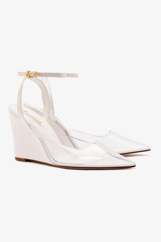 Kim Wedge Pump In White Leather and Vinyl