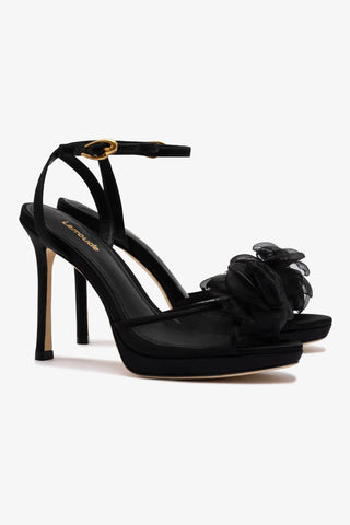 Salma Platform Sandal In Black Satin