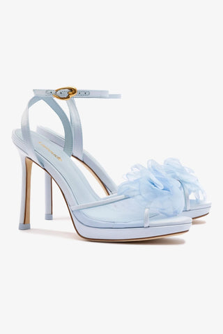 Salma Platform Sandal In Cerulean Blue Satin