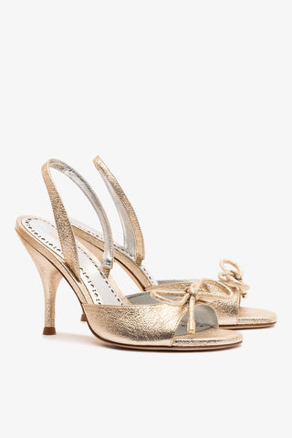 Lady Sandal In Platina Sparkle Metallic Leather Sandal Larroudé