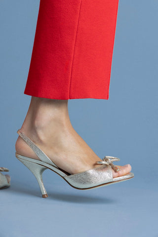 Lady Sandal In Platina Sparkle Metallic Leather Sandal Larroudé