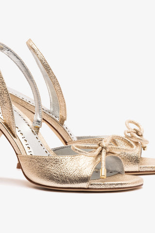 Lady Sandal In Platina Sparkle Metallic Leather Sandal Larroudé