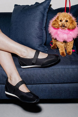 Devon Sneakerina Black Mesh Ballet Larroudé