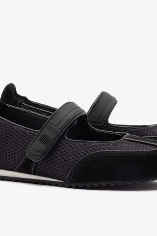 Devon Ballet Flat In Black Suede, Mesh and Leather