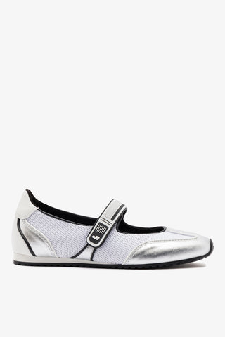 Devon Sneakerina White Mesh and Silver Leather Ballet Larroudé