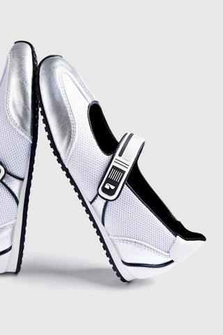 Devon Sneakerina White Mesh and Silver Leather Ballet Larroudé