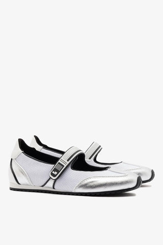 Devon Sneakerina White Mesh and Silver Leather Ballet Larroudé