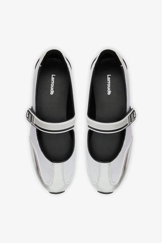 Devon Sneakerina White Mesh and Silver Leather Ballet Larroudé