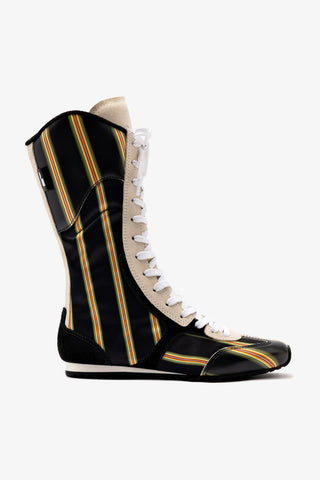 Larroude x Jonathan Cohen Flat Lo Sneaker Boot In Black Striped Suede