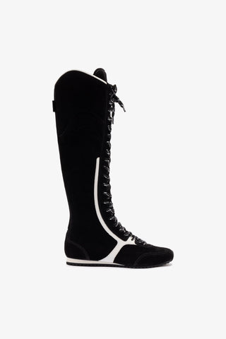 Larroudé x Jonathan Cohen Flat Hi Sneaker Boot In Black Suede and White Leather