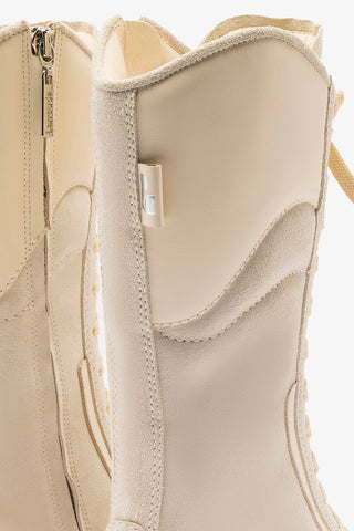 Larroudé x Jonathan Cohen Flat Lo Sneaker Boot In Mushroom Grey Suede and Ivory Leather