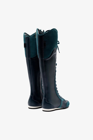 Larroude x Jonathan Cohen Flat Hi Sneaker Boot In Teal Suede