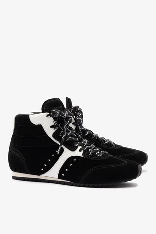 Stella Mid Sneaker In Black Suede and White Leather
