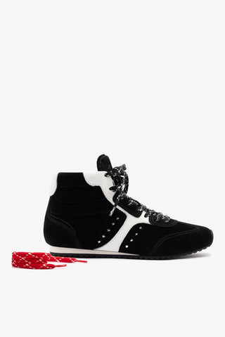 Stella Mid Sneaker In Black Suede and White Leather