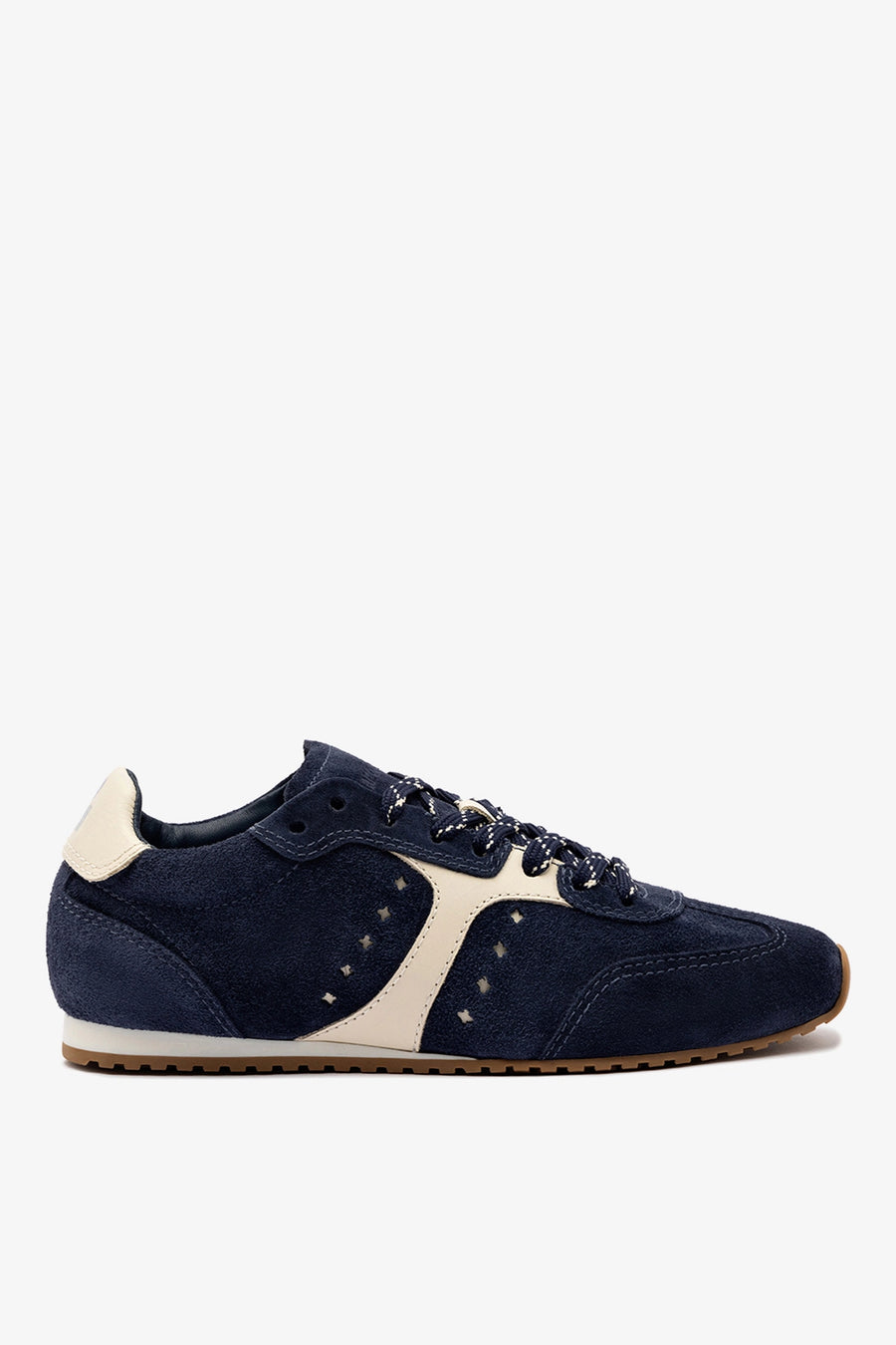 Stella Sneaker In Navy Suede and Ivory Leather Sneaker Larroudé