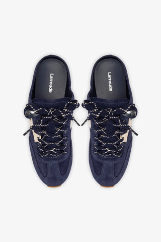 Stella Mule In Navy Suede and Ivory Leather