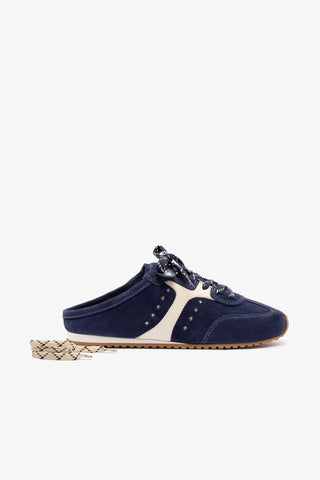 Stella Mule In Navy Suede and Ivory Leather