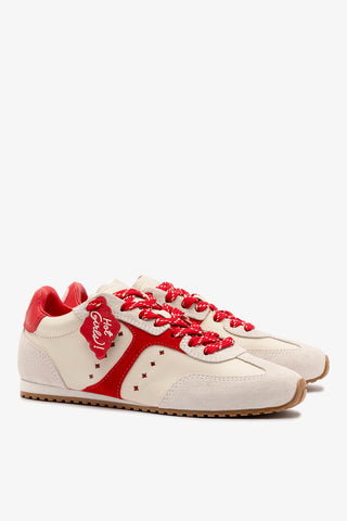 Stella Amore Sneaker In Ivory Leather and Scarlet Suede