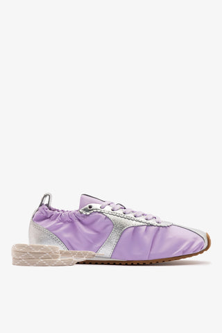 Stella Lite Sneaker In Lilac Nylon and Silver Metallic Leather Womens - Shoes - Sneakers Larroudé