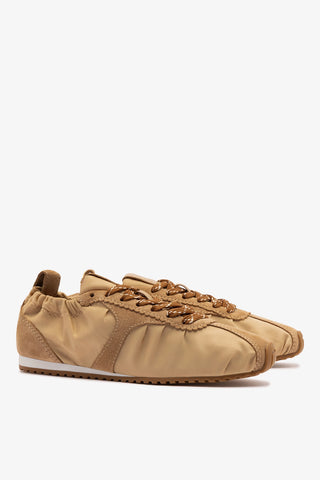 Stella Lite Sneaker In Peanut Nylon and Suede Sneaker Larroudé