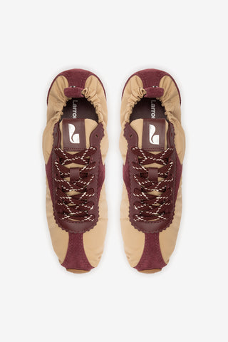 Stella Lite Sneaker Peanut Nylon and Burgundy Suede Sneaker Larroudé