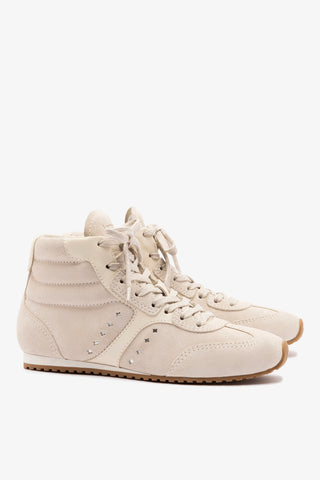 Stella Mid Sneaker In Mushroom Grey Suede and Ivory Leather