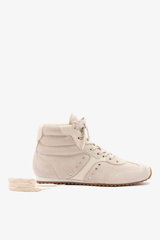 Stella Mid Sneaker In Mushroom Grey Suede and Ivory Leather