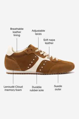 Stella Sneaker In Russet Suede and Ivory Leather Sneaker Larroudé