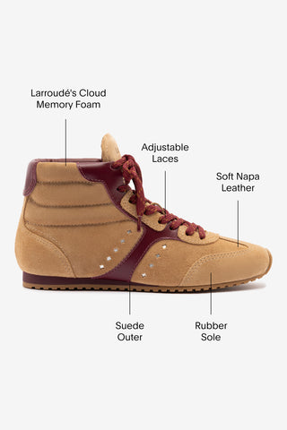 Stella Mid Sneaker In Peanut Suede and Burgundy Leather