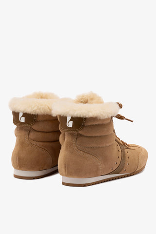 Stella Mid Sneaker In Peanut Suede And Natural Shearling