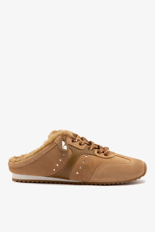 Stella Mule In Peanut Suede And Natural Shearling Sneaker Larroudé