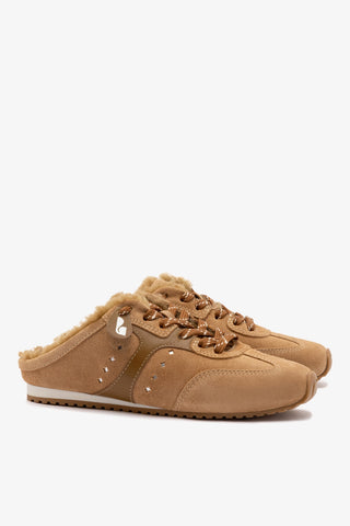 Stella Mule In Peanut Suede And Natural Shearling