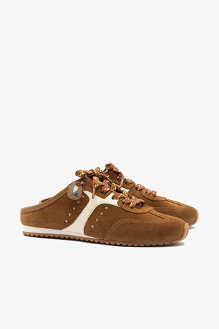 Stella Mule In Russet Suede and Ivory Leather