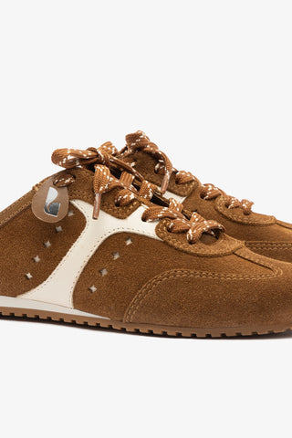 Stella Mule In Russet Suede and Ivory Leather