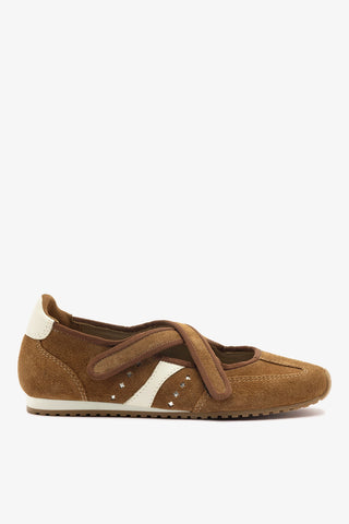 Stella Ballerina Flat In Russet Suede and Ivory Leather