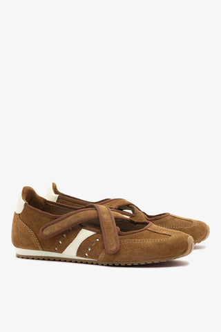 Stella Ballerina Flat In Russet Suede and Ivory Leather Ballet Larroudé