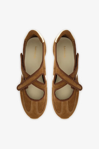 Stella Ballerina Flat In Russet Suede and Ivory Leather Ballet Larroudé