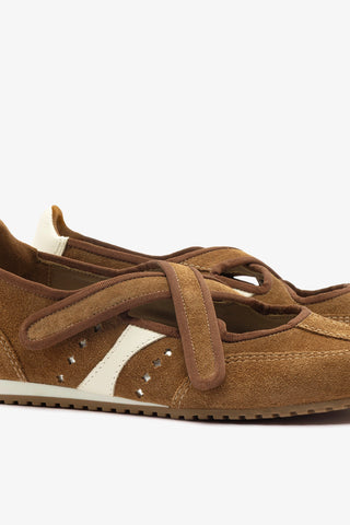 Stella Ballerina Flat In Russet Suede and Ivory Leather Ballet Larroudé