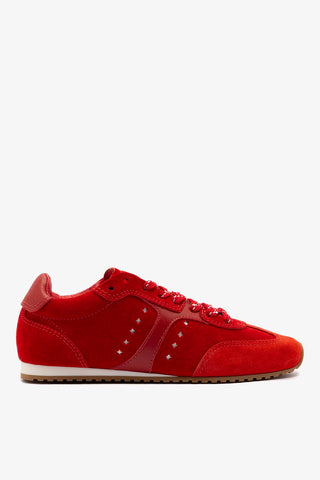 Stella Sneaker In Scarlet Suede and Blood Red Leather Sneaker Larroudé