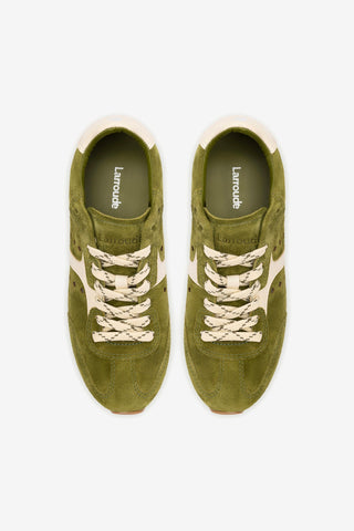 Stella Sneaker In Seaweed Suede and Ivory Leather