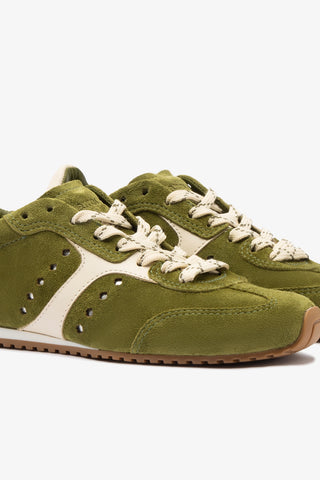 Stella Sneaker In Seaweed Suede and Ivory Leather