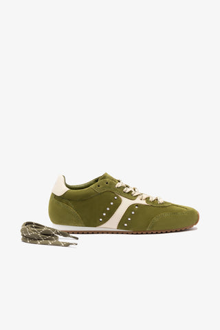 Stella Sneaker In Seaweed Suede and Ivory Leather