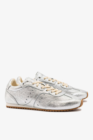 Stella Sneaker In Silver Metallic Leather Sneaker Larroudé