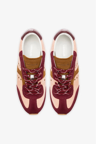 Stella Sneaker In Tulip, Russet and Wine Suede and Silver Metallic Leather Sneaker Larroudé