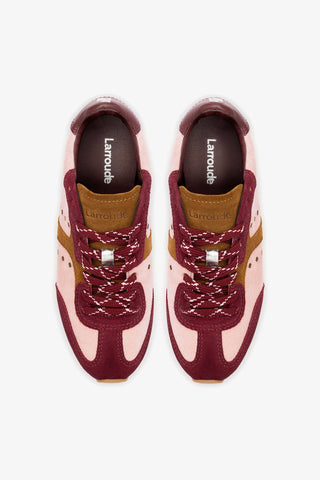 Stella Sneaker In Tulip, Russet and Wine Suede and Silver Metallic Leather Sneaker Larroudé